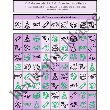 Sudoku 9x9: Fasching & Karneval & Fastnacht - Logisches Denken fördern!