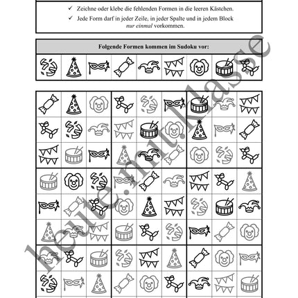 Sudoku 9x9: Fasching & Karneval & Fastnacht - Logisches Denken fördern!