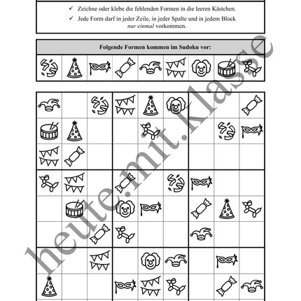 Sudoku 9x9: Fasching & Karneval & Fastnacht - Logisches Denken fördern!