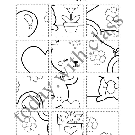 3x Puzzles & Ausmalbilder: Valentinstag & Muttertag & Vatertag (Schneideübung)