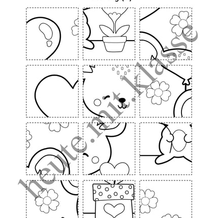 3x Puzzles & Ausmalbilder: Valentinstag & Muttertag & Vatertag (Schneideübung)